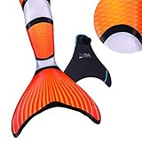 Fin Fun Mermaid Tail, Reinforced Tips, Monofin, Clown Fish, Child 12