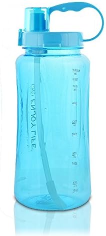 GTI Large Capacity Sports Water Bottle, BPA Free Wide Mouth Portable Big Plastic Bottle Leak Proof Space Cup Travel Mugs with Scale Straw Strap