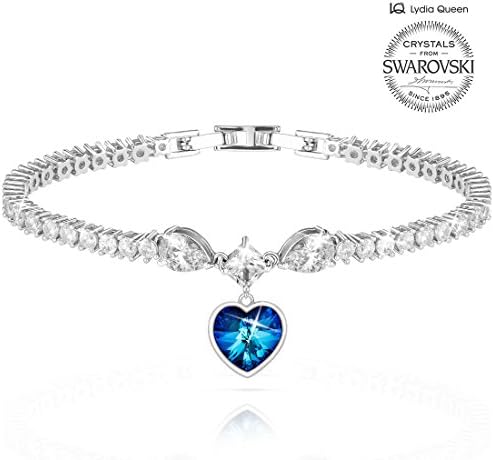 Lydia Queen Tennis Bracelet Made with Swarovski Crystals Cubic Zirconia 7.5 / 6.9 inches resizable- Blue Fashion Jewelry Gift of Love " Heart of Ocean "