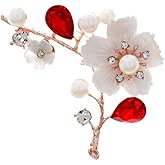 Shell Plum Blossom Flower Brooches For Women Brooch Pin Red Crystal Flower Brooch Lapel Pin Wedding Jewelry Accessories Gift For Women