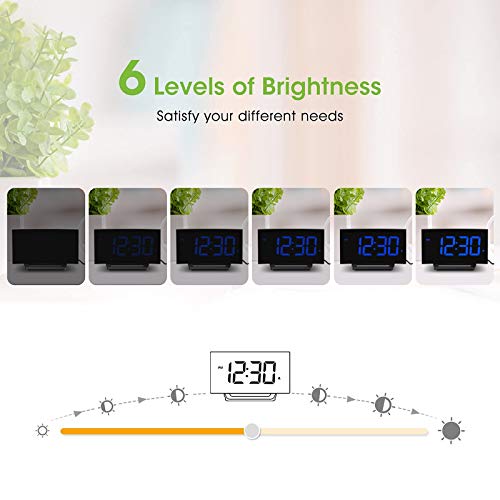 Mpow Digital Alarm Clock, 5'' Curved LED Screen, 6 Brightness, 3 Alarm Sounds, Easy Digital