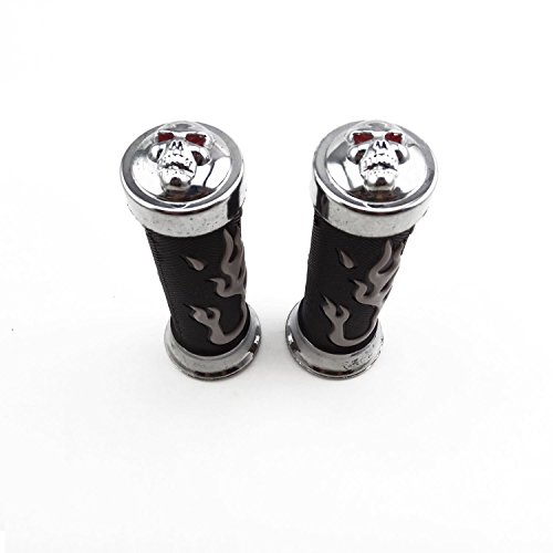 TESWNE Flame Gel Style 7/8" Handlebars Grips Chrome Skull Handle Grips - Thumbnail 2
