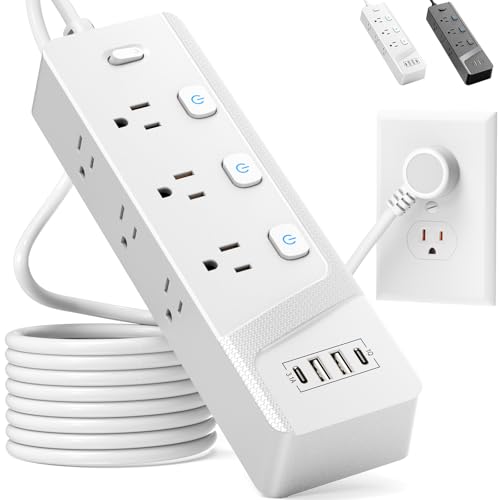 KIROGILY Multicontacto Regleta Extension Electrica con Protector Supresor de Picos Voltaje, Enchufe Plano, 1.8 M, 6 Tomas de Ca y 4 USB (2 USB-C), Sleek Socket, Excelente para Oficina y Hogar