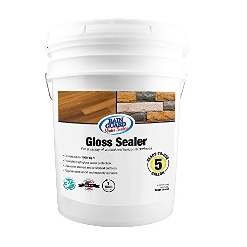 Click Here to See More Images Rainguard International SP-1104 Ready to Use 5 gal Premium Grade High Gloss Sealer for Wood and Masonry Water Protection, Clear, Pail