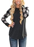 FIYOTE Women Casual Crewneck Plaid Long Sleeve Loose Top Blouse and Shirts S-XXL