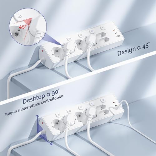 3M Ciabatta Multipresa con USB, 6 Prese di Corrente e 3 USB, PD 30W Ciabatta Elettrica with Protection, Multipresa Elettrica di da 2 M con Interruttore per Scrivania, Ufficio, Casa