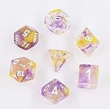 Polyhedral Gaming Dice Complete Sets of 7-Die Dice - D4 D6 D8 D10 D12 D20 & Percentile Dice – Great for Tabletop, Roleyplaying & DnD Games, Math & MTG (Purple/Yellow)