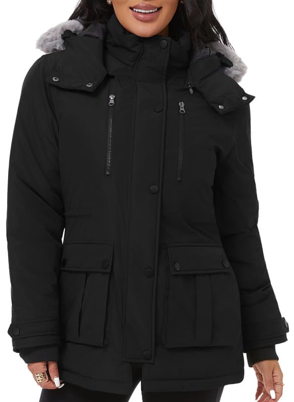 KVE Women's Quilted Winter Coat (Standard & Plus Size) Warm Puffer Jacket Thicken Parka with Removable Hood