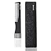 HYOUJIN615 Black Carbon 5 Metal Prong Styling Comb,Lift Teasing Comb,Lifting Fluffing Comb for Salon Use-with Five Pins and Stainless Steel Lift-Best for making bun hair style-Anti static