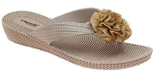 Capelli New York Women Woven Flower Thong Sandals Wedge Flip Flops