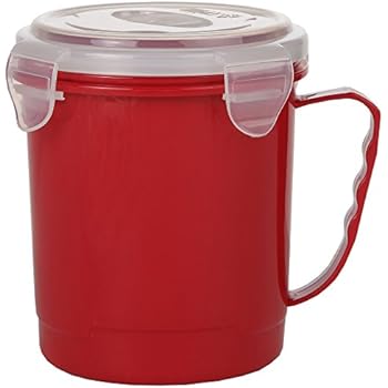 Home-X - Microwave Soup Mug with Secure Snap Close Vented Lid, 22 Ounce Mug Allows You to Heat and Eat Soups, Noodles, Hot Cereal and More in a Single Container, Red