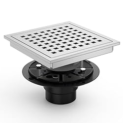 Iriber 6 Inch Square Shower Floor Drain with PVC