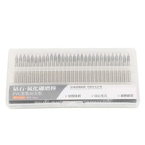 Fafeicy 30pcs Diamond Burr Drill Bit, 3mm Rotary Grinding Burrs Drill Bits Set Stone Carving Accessories Bit for Rotary Tools Stone Carving Accessories