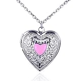 Love Heart Pink Enamel Locket Necklace Pendant Memories Photo Birthstone Locket Necklaces Platinum Plated (Enamel pink locket necklace)