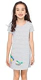 Fiream Girls Summer Cotton Striped Casual Cartoon Shortsleeve Dresses