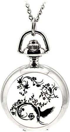 WZC Small Size Flowers Quartz Pocket Watch with Chain