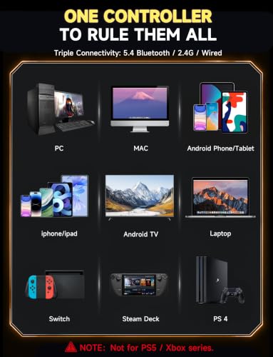 AOC PC Controller with Interactive Screen, Hall Effect Sticks & Triggers | for PC/Switch/Switch 2/PS4/iOS/Android/Steam Deck, BT/2.4G/Wired, Screen Setup,No-Drift Hall Joysticks, Macro,RGB, Up to 18H