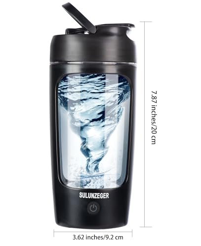 SULUNZEGER Protein Shaker Bottle Electric, Rechargeable Portable Blender with Powder Cup, Mini Protein Mixer for Gym, Food Processors Blenders for Juicer, Smoothie, Milk, (650ML, Black)