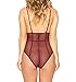 FIYOTE Women Sexy Strappy Lace Sheer Leotard One Piece Bodysuit Tops Small Size Red