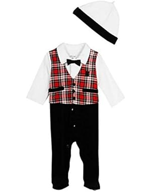 Baby-Boys Formal Holiday Tartan Footie and Hat Set