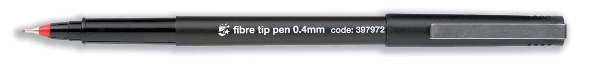 5 Star Fibre Tip Pen Medium 0.4mm Tip 0.4mm Line Red [Pack of 12]