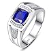BONLAVIE Men's Siver Ring 925 Sterling Silver Ring Created Blue Sapphire Pave CZ W/AAA Princess Cut Wedding Band Size 6-13