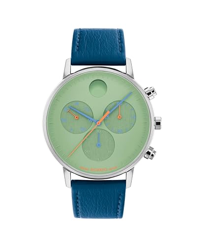 Movado Face Men's Watch - Swiss Quartz Chronograph Movement, Leather Strap - 3 ATM Water Resistance - Luxury Fashion Timepiece for Him - 43mm
