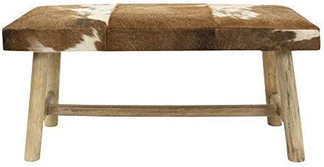 Mars & More Banco Chalet Piel de Vaca Marrón Blanco Taburete Taburete