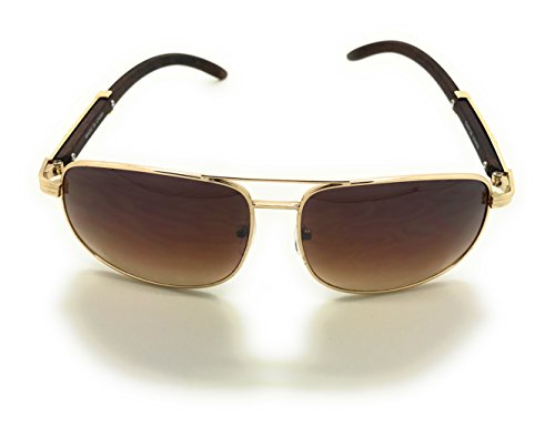 MyUV Retro Art Nouveau Vintage Style Square Gold Frame Aviator Sunglasses (Gold-Brown, 60)