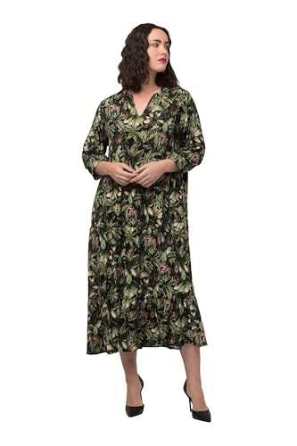 Ulla Popken Vestidos, Estampado Completo con Detalles en la Espalda, Negro, 52-54 para Mujer