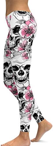 sissycosWomen's Sugar Skull Leggings Buttery Soft Rose Printed Halloween Stretchy Pants 28"
