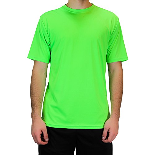 One Five Basics Men's Short Sleeve Athletic Performance T-Shirt With Moisture Wicking Technology and 50+ UPF UV Protection, Neon Green, Large