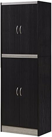 Compressed Wood Construction 4 Door Storage Chocolate Grey Kitchen Pantry