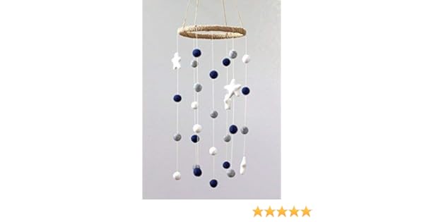 Amazon Com Felt Ball And Star Nursery Ceiling Mobile Navy White