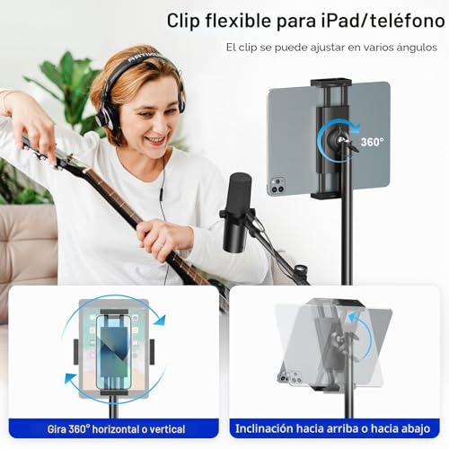 Aokeo Microphone Stand, Microphone Stand Floor, with Adjustable Tripod, Bag, Tablet Stand, Suitable for Any Microphone, Show, Singing, Speech