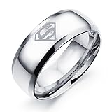 Superman Ring for Men Women Stainless Steel Silver Size 12 8mm Wide Jewelry