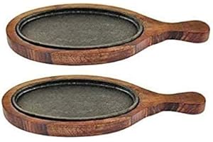 Cast Iron fajita Skillet Set 2 Sizzling Plates with Wooden Bases & Cloth Handles Perfect for Authentic fajita Meals Ideal for