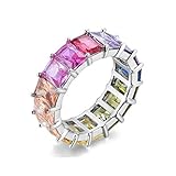 NYC Sterling Women's .925 Silver Emerald Cubic Zirconia Rainbow Eternity Ring