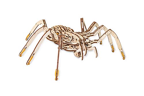 EWA Eco-Wood-Art Model - Spider, 3D Wooden Puzzle, Eco Friendly, DIY Mechanical, Rubber-Band Motor, Self-Assembly Without Glue
