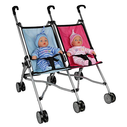 Mommy & Me Twin Doll Stroller Foldable Umbrella Double Doll Stroller