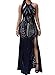 Lovezesent Women's Lace Nude Illusion Key-Hole Back Maxi Dress Large Black