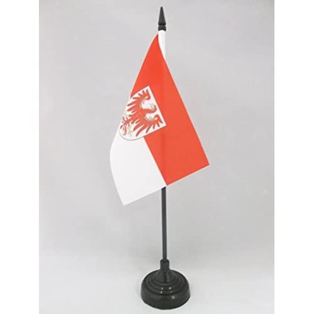 AZ FLAG - Brandenburg Table Flag 4'' x 6'' - German region of Brandenburg Office Mini Banner 100% Polyester 15 x 10 cm - Mini Desk Flag with 10'' Pole and Black Plastic Base