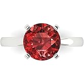 Clara Pucci 14K Solid Gold Engagement Ring for Women | 3 cttw Garnet Round Cut Solitaire | Real White Gold Wedding Ring