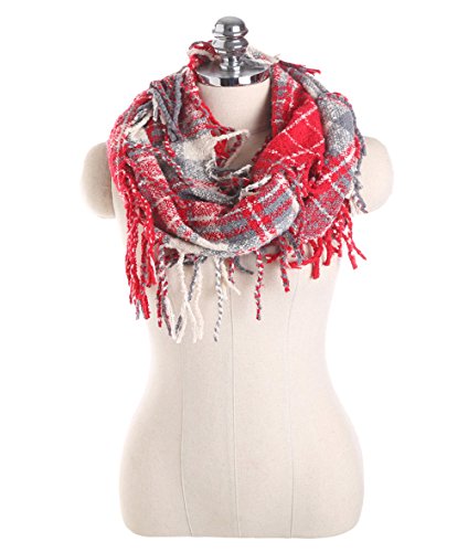 LAFASO Womens Color Block Plaid Tartan Fringed Infinity Scarf Color#12