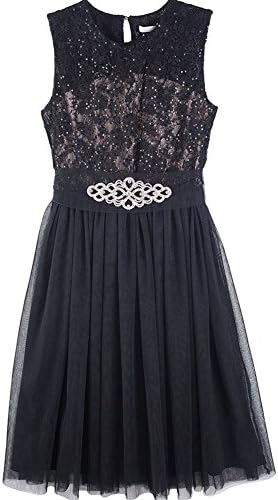 Designer Kidz Big Girls Black Lace Brooch Audrey Junior Bridesmaid Dress 14