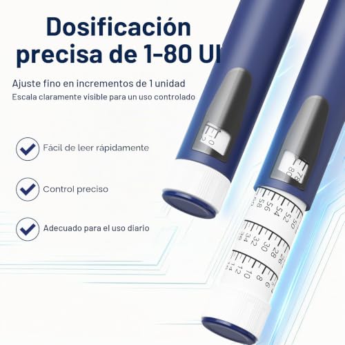 AMAINKI Insulin Pen Set with 5 Glass Cartridges 2 ml, 1–80 IU | Reusable dosing pen with precise adjustment in 1 IU increments, non-slip case and portable design