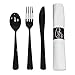 Party Essentials Pre-Rolled Disposable Heavy Duty Plastic Cutlery Kit w/ Black Fork/Knife/Spoon & White Napkin (Case of 150 rolls)