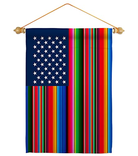 American Flags Mexican Serape Blanket Flag Wood Dowel Set Wall Hanging Decor Ho…