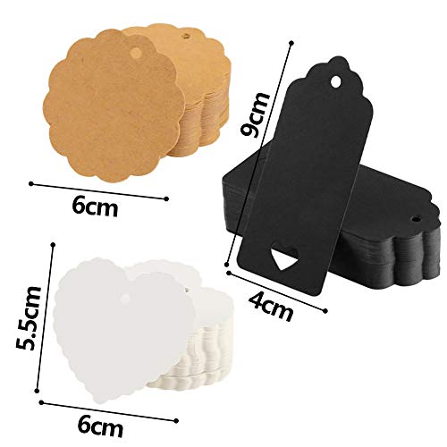 HAKACC Kraftpapier Anhänger, 300 Stk. Geschenkanhänger Etiketten Kraftpapier Tags Karten mit Schnur für Hochzeit Geschenk