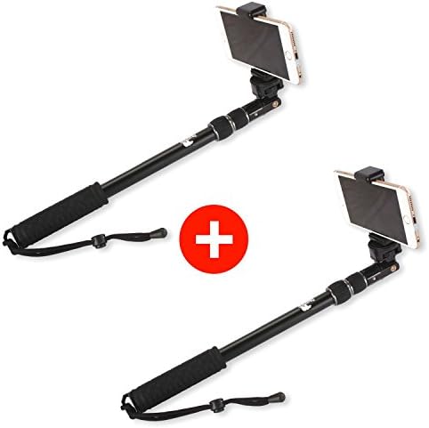 Selfie Stick Bundle | Use as GoPro Pole and Monopod | Camera Mount | Go Pro Accessories Kit | Use with iPhone 6 and 7 and Hero 3 4 5 Black Silver | New Grip Handle (No Bluetooth)
